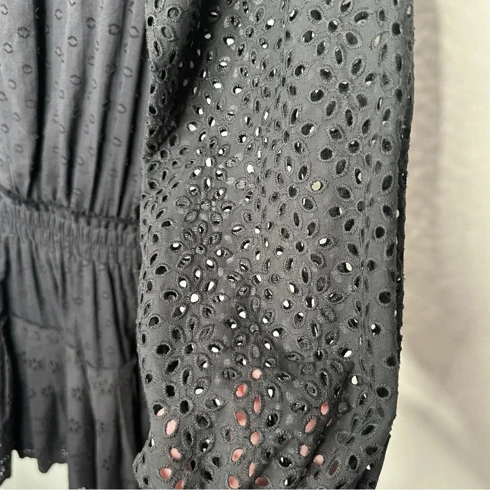 Roller Rabbit The Arista Black Eyelet Mini Dress Size Small Cotton Neutral‎